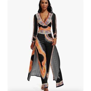 NEW Jumpsuit African Skirts Overlay Long Romper Pants Suit 2X